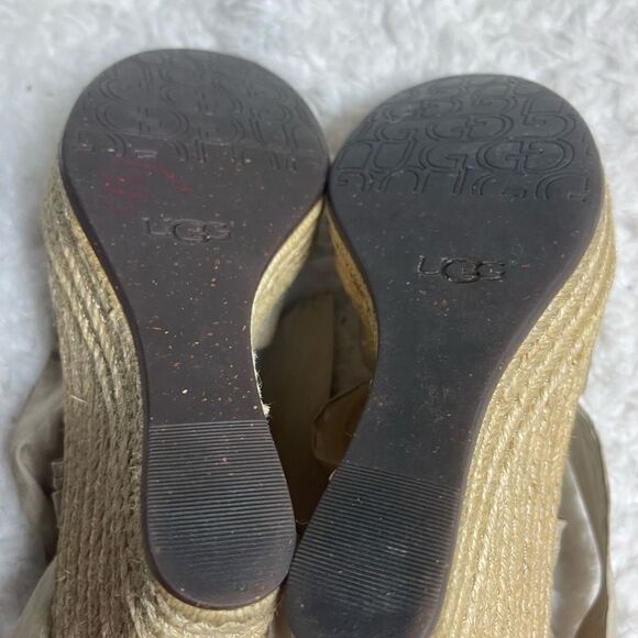 Ugg textile & leather khaki &beige espadrilles platform wedge sandals SZ12 - Picture 11 of 14
